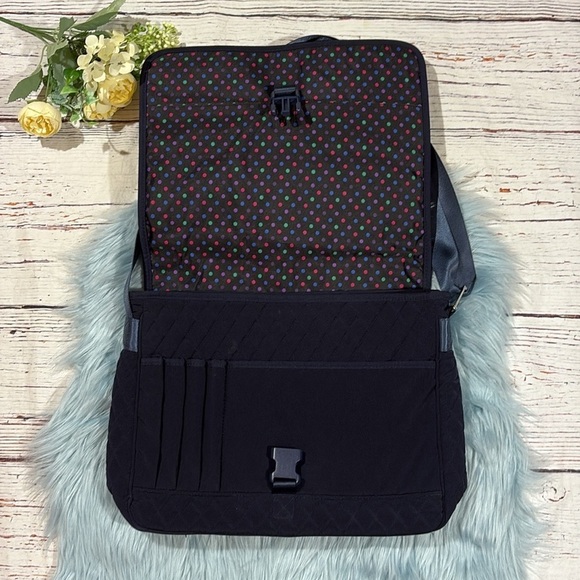VERA BRADLEY QUILTED LAPTOP MESSENGER BAG NAVY BLUE - Picture 5 of 11